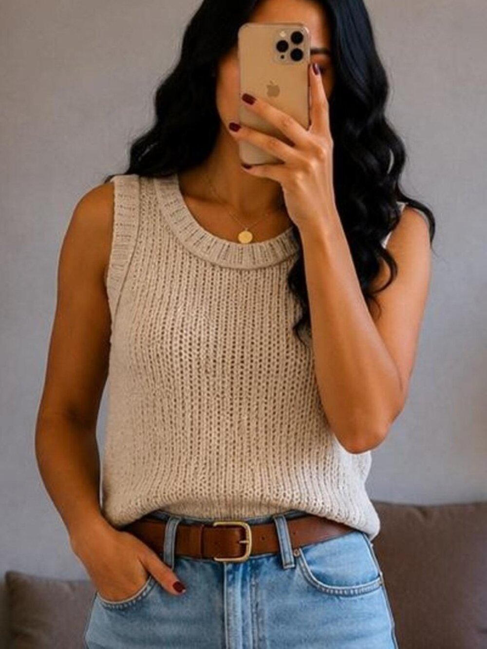 BKE Women's Knit Sleeveless Crewneck Top